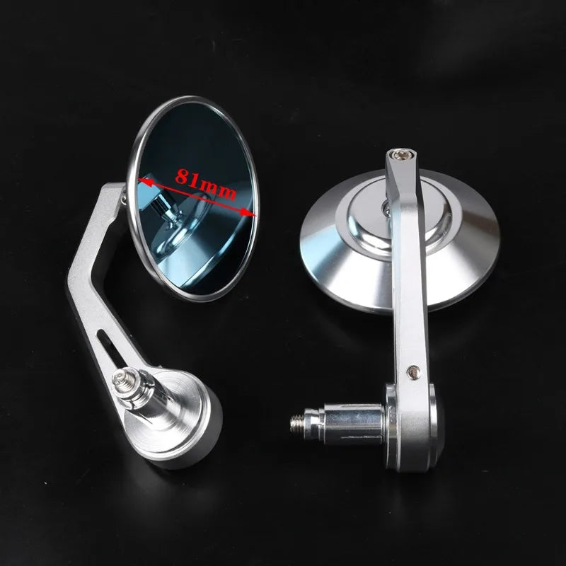 CNC Bar End Motorcycle Mirrors – Blue Anti-Glare Round
