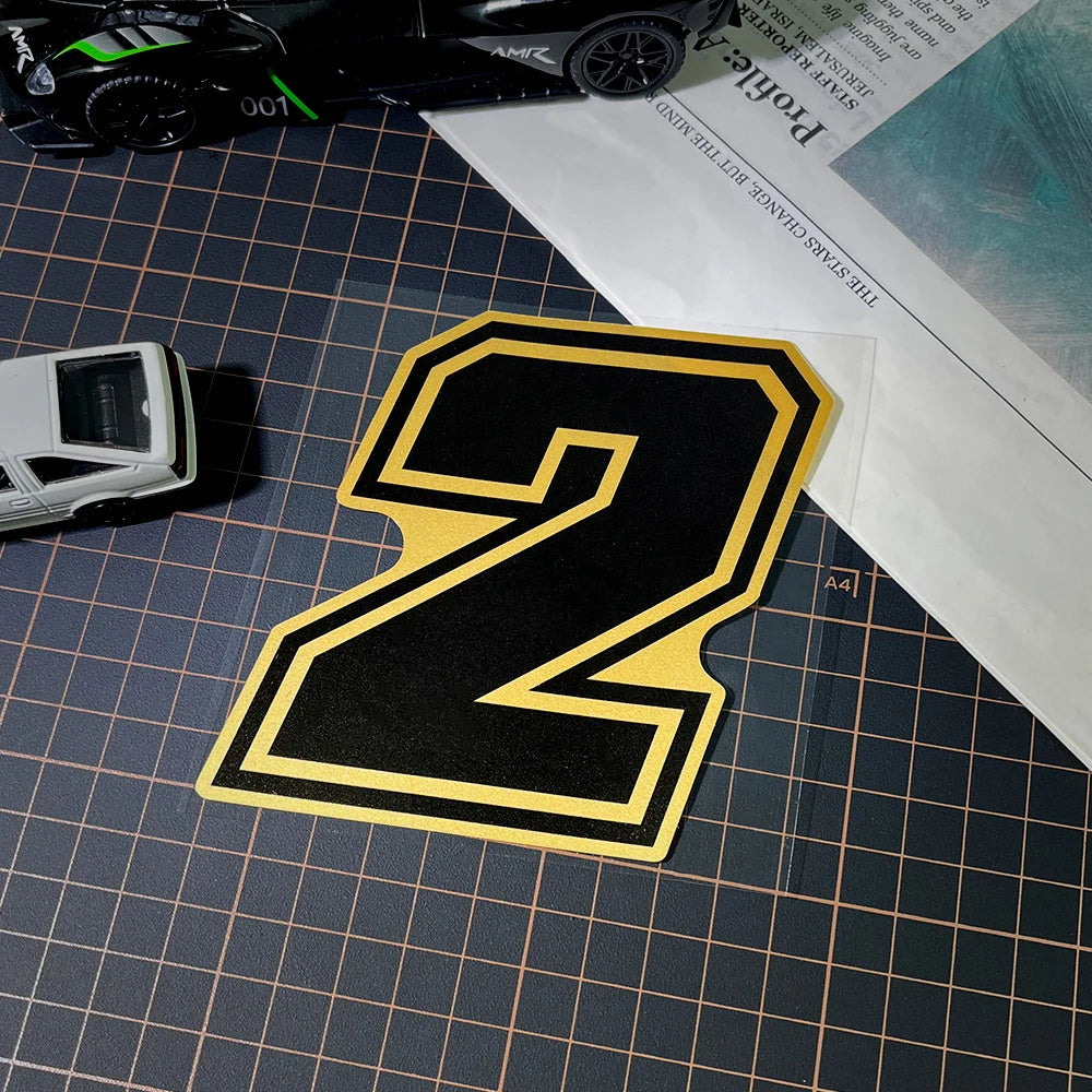 Gold Arabic Numeral Motorcycle Sticker – Vinyl Decal 10cm