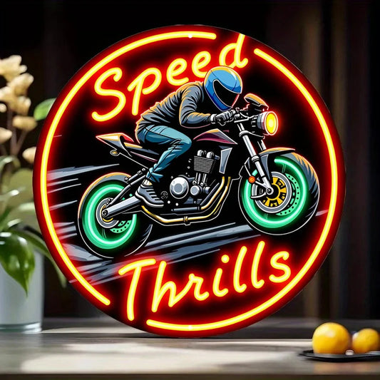 Vintage Neon Motorcycle Metal Sign – Speed Is Exciting