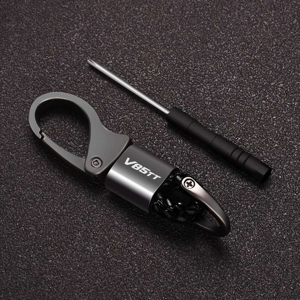 Motorcycle Leather Hand-Woven Keychain – Aluminum Alloy Key Ring