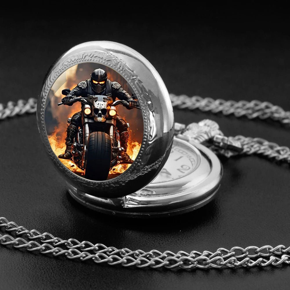 Fire Biker Pocket Watch — Necklace Pendant 10 Colors