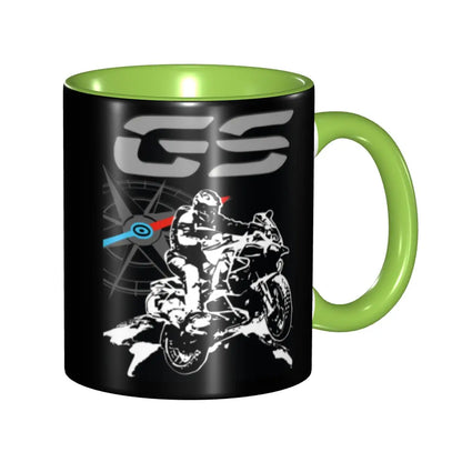 Adventure Motorcycle Ceramic Coffee Mug | Two-Tone Compass Rider Gift