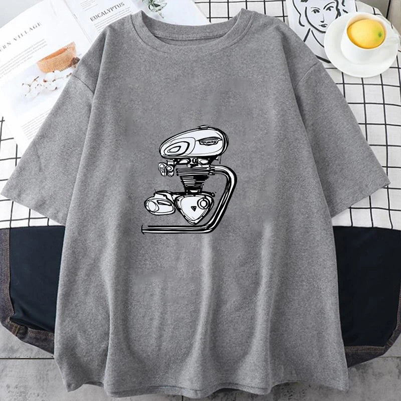 Retro Motorcycle Engine Print T-Shirt – Unisex Street Style