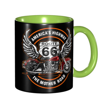 Route 66 Motorcycle Ceramic Coffee Mug | America's Highway Biker Gift