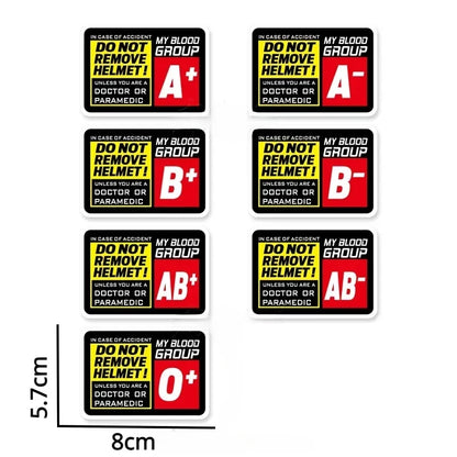 Blood Type Helmet Safety Sticker – Do Not Remove Helmet | 8 Blood Groups | 8×5.7cm