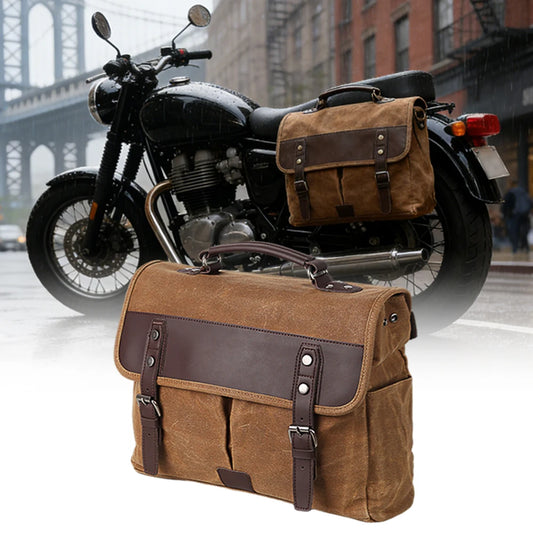 Vintage Motorcycle Side Bag – Waterproof Retro Canvas Leather Saddlebag