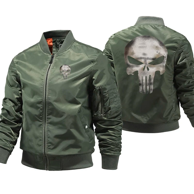 Skull Print Pilot Bomber Jacket – Men's MA-1 Flight Coat