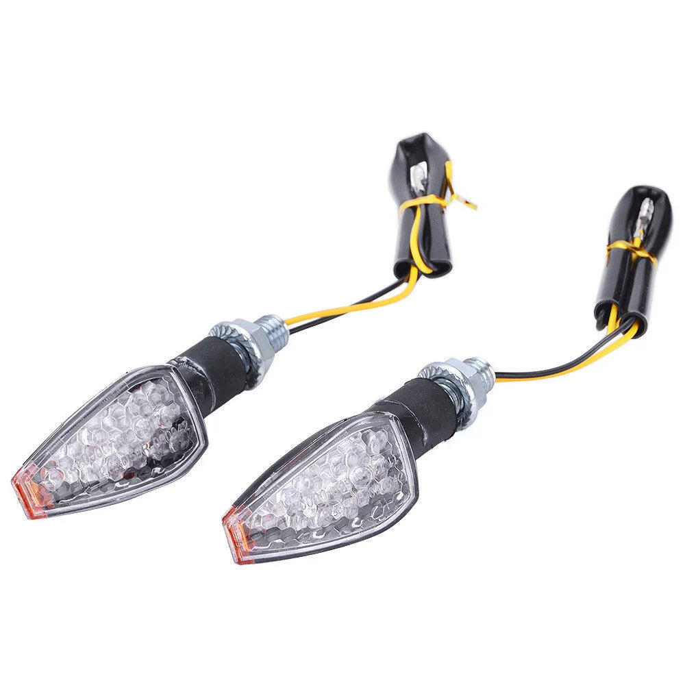 Universal Short LED Motorcycle Turn Signal Indicators – Amber Clear Lens | E-Mark | Pair