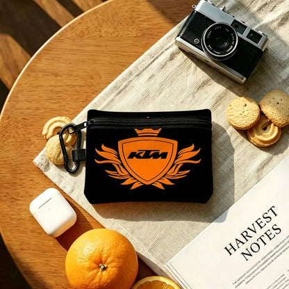 Classic Motorcycle Logo Oxford Zipper Pouch – Mini Coin & Key Wallet with Carabiner