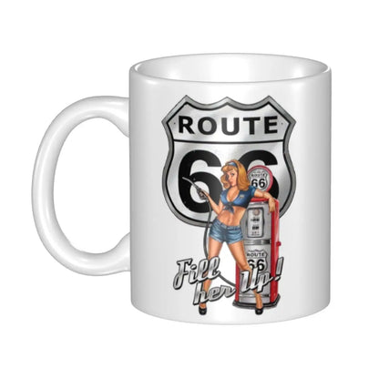 Route 66 Biker Mug – Vintage Motorcycle Ceramic Coffee Cup