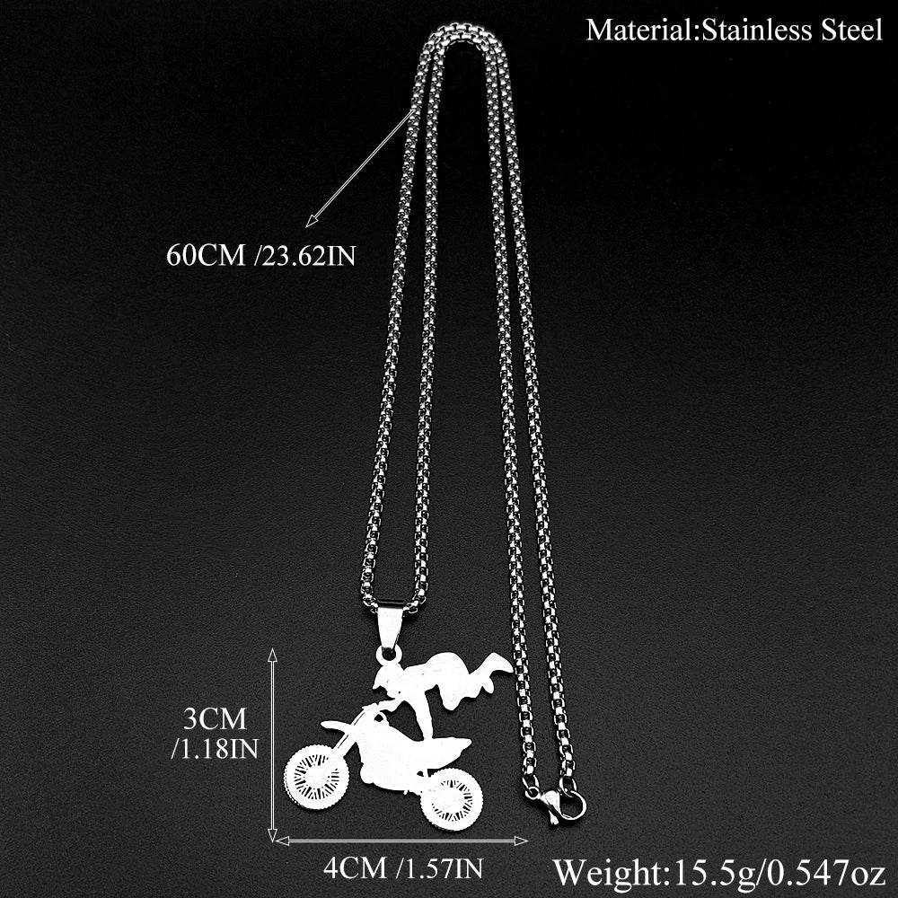 Motocross Rider Pendant Necklace – Stainless Steel Dirt Bike Jewelry