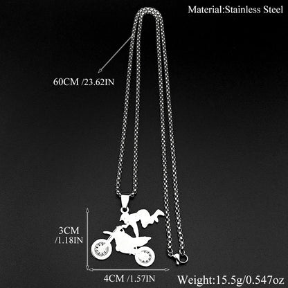 Motocross Rider Pendant Necklace – Stainless Steel Dirt Bike Jewelry