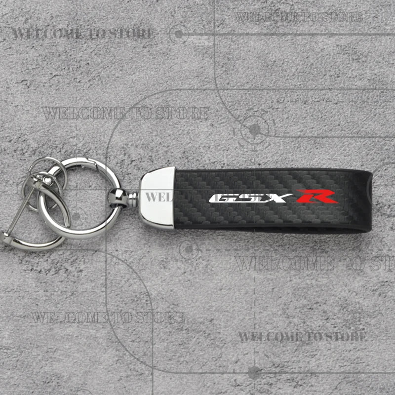 Carbon Fiber Leather Motorcycle Keychain – GSX-R GSX-S Key Ring