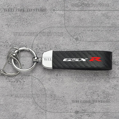 Carbon Fiber Leather Motorcycle Keychain – GSX-R GSX-S Key Ring
