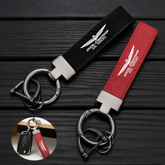 Suede Motorcycle Keychain — T-Bar Horseshoe Buckle Key Ring