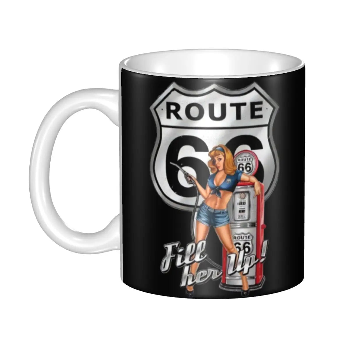 Route 66 Biker Mug – Vintage Motorcycle Ceramic Coffee Cup