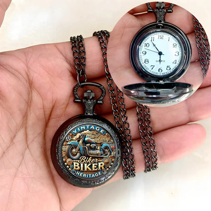 Vintage Motorcycle Biker Pocket Watch — Necklace Pendant