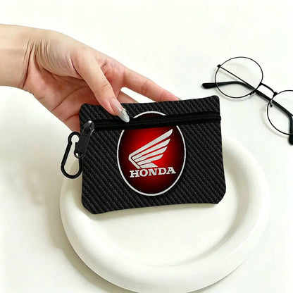 Motorcycle Logo Mini Oxford Coin Purse with Carabiner Hook – Zipper Pouch Key Card Wallet