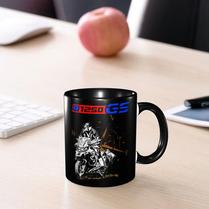 Adventure Motorcycle Ceramic Coffee Mug – Two-Tone Biker Gift Cup 330ml