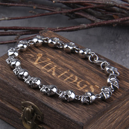Vintage Skull Link Bracelet for Men – 316L Stainless Steel Punk