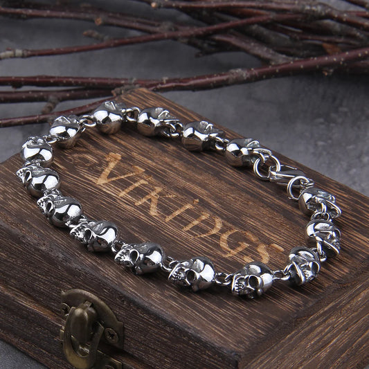 Vintage Skull Link Bracelet for Men – 316L Stainless Steel Punk