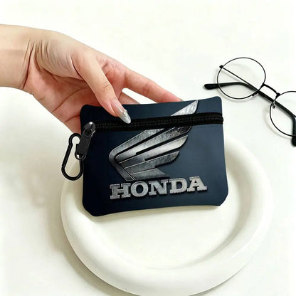 Motorcycle Logo Mini Oxford Coin Purse with Carabiner Hook – Zipper Pouch Key Card Wallet