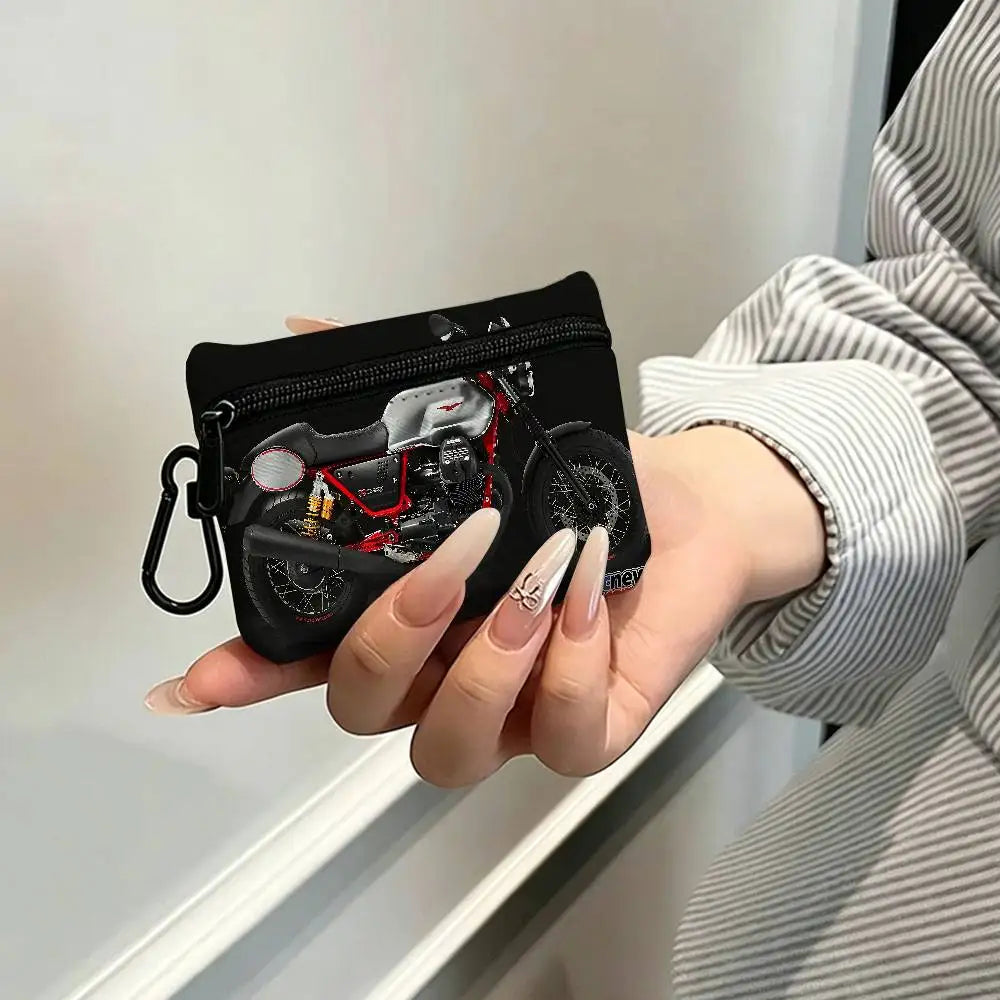 Motorcycle Logo Oxford Mini Coin Purse – Zipper Hanging Storage Pouch