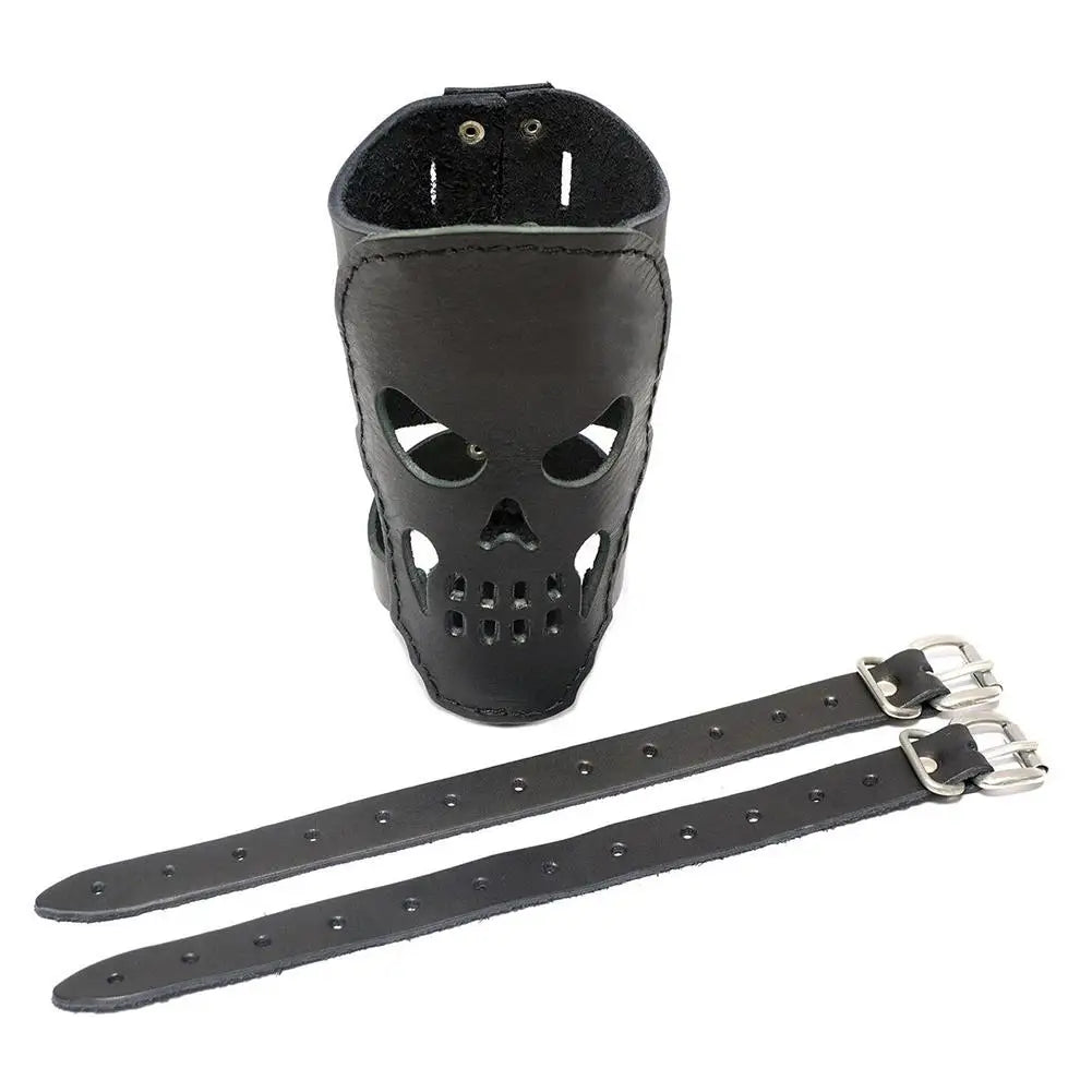 Motorrad-Flaschenhalter aus Leder – Lasergeschnittener Totenkopf, universelle Lenkerhalterung