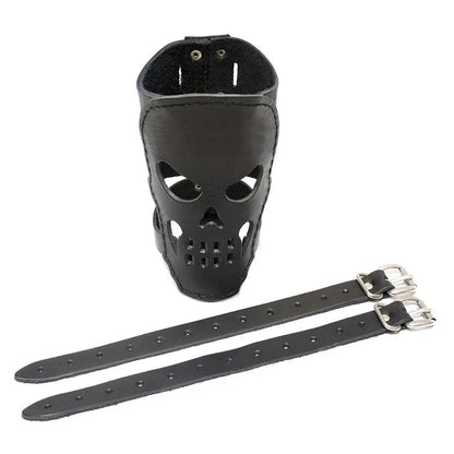 Motorrad-Flaschenhalter aus Leder – Lasergeschnittener Totenkopf, universelle Lenkerhalterung