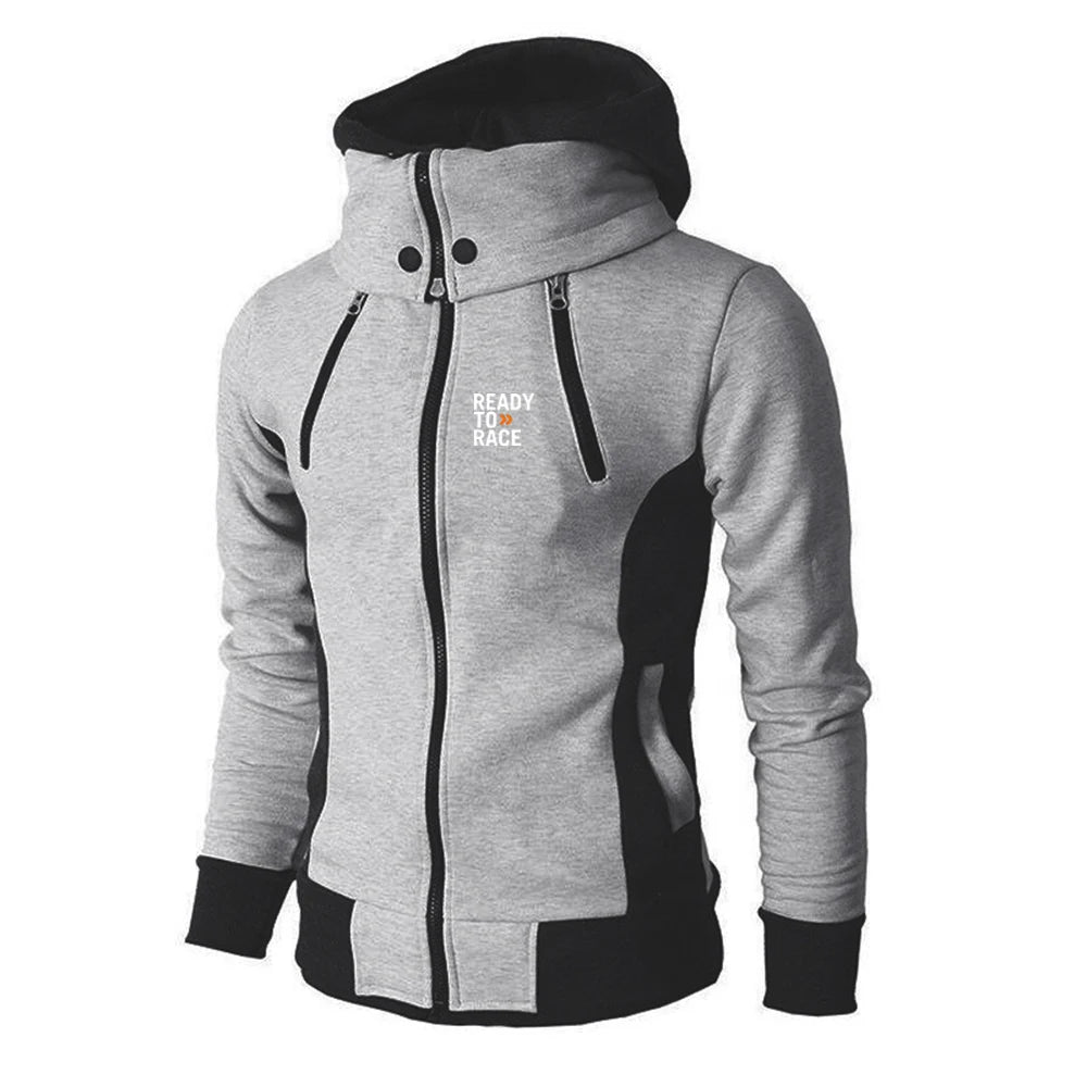 Motocross Zip Hoodie – Tri-Color Cotton Rider Jacket for Spring & Autumn