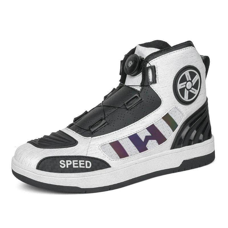 Men's Motorcycle Riding Boots — Breathable Leather Motocross Shoes
