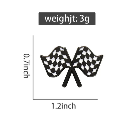 Crossed Checkered Flag Enamel Pin | Motor Racing Brooch Badge