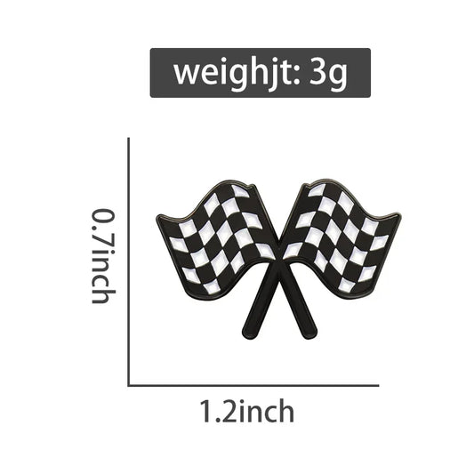 Crossed Checkered Flag Enamel Pin | Motor Racing Brooch Badge