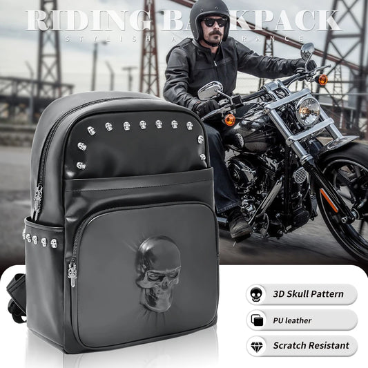 3D Skull Motorcycle Backpack – Waterproof PU Leather