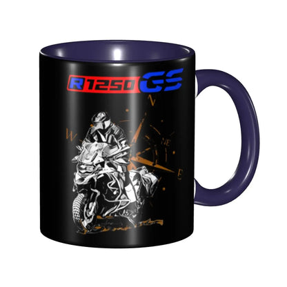 Adventure Motorcycle Ceramic Coffee Mug – Two-Tone Biker Gift Cup 330ml