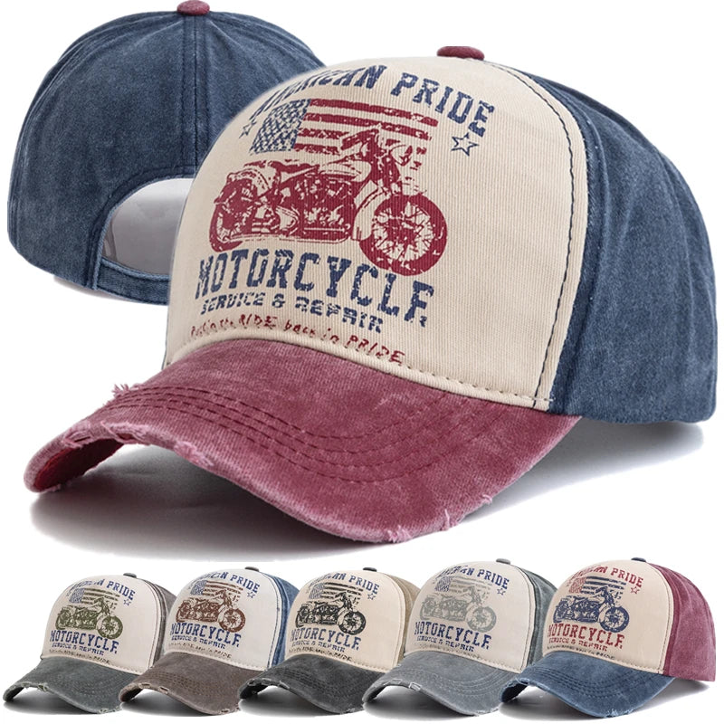 Vintage Motorcycle Print Baseball Cap – Washed Cotton Dad Hat