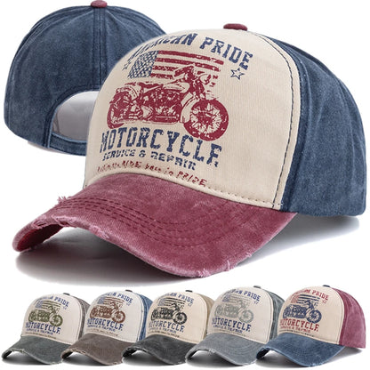 Vintage Motorcycle Print Baseball Cap – Washed Cotton Dad Hat