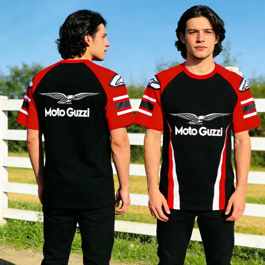 Men's Motorcycle Streetwear T-Shirt – Racing Stripes Breathable Short Sleeve Tee