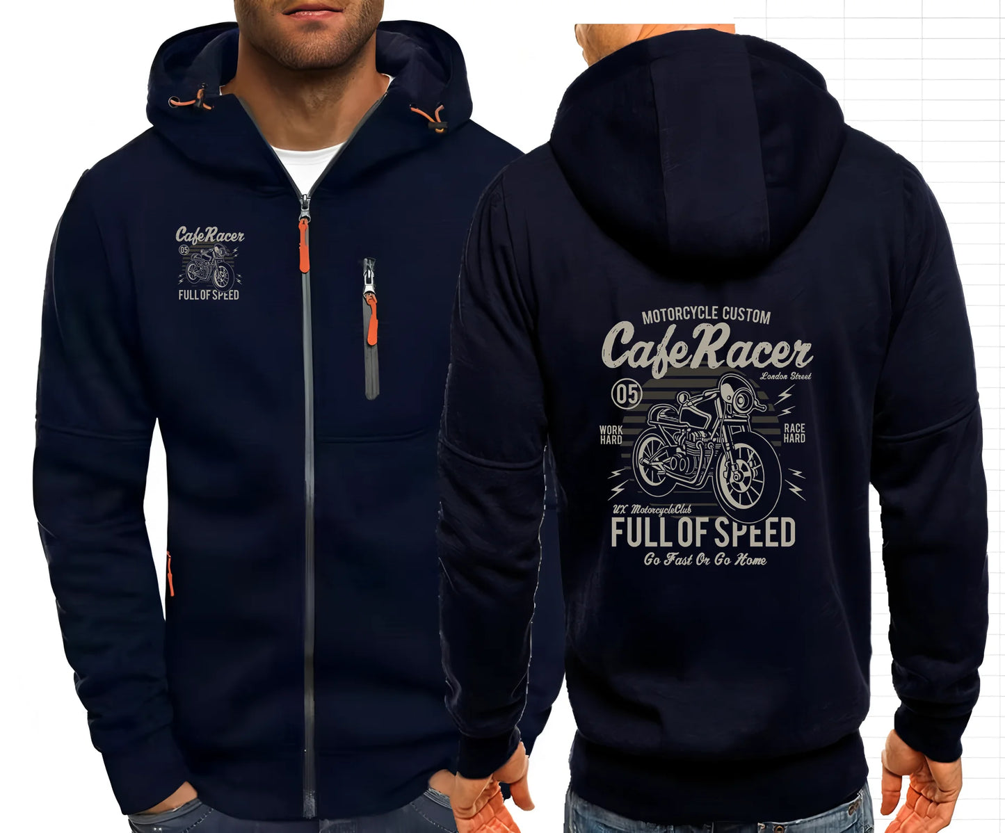 Cafe Racer Full of Speed Vintage Motorcycle Zip Hoodie