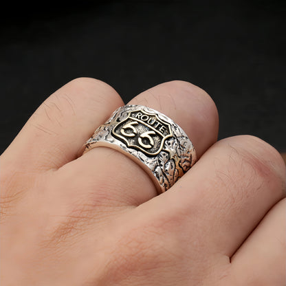 Route 66 Adjustable Open Ring — Silver-Plated Punk Biker