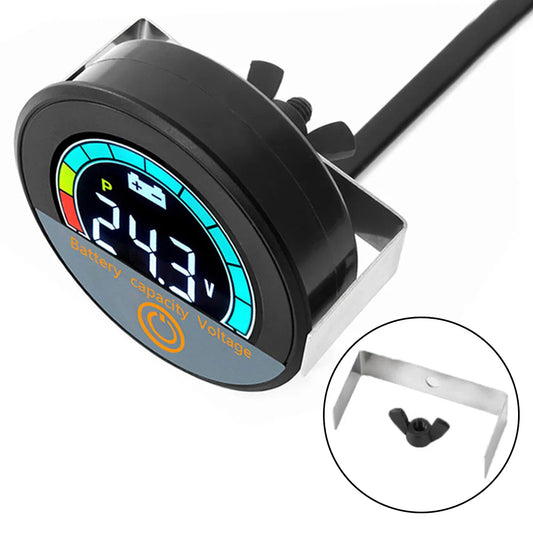 Round LCD Battery Capacity Voltmeter – DC 7–100V Waterproof Voltage Indicator