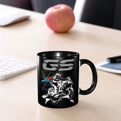 Adventure Motorcycle Ceramic Coffee Mug | Two-Tone Compass Rider Gift