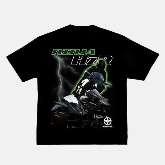 Loose-Fit Motorcycle Graphic Cotton T-Shirt – Short Sleeve