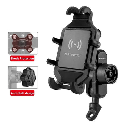 Motorcycle Phone Holder with Wireless Charging – 360° Mount