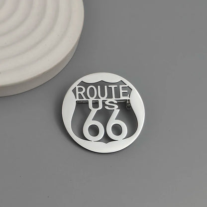 Route 66 Hollow-Cut Stainless Steel Lapel Pin – Gold, Silver & Black