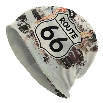 Route 66 Motorcycle Beanie Hat – Knitted Skull Cap for Riders