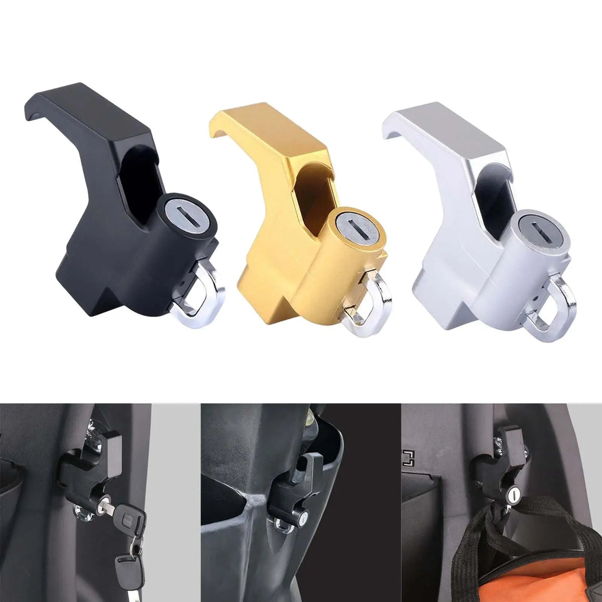 Motorcycle Helmet Lock Hook with 2 Keys