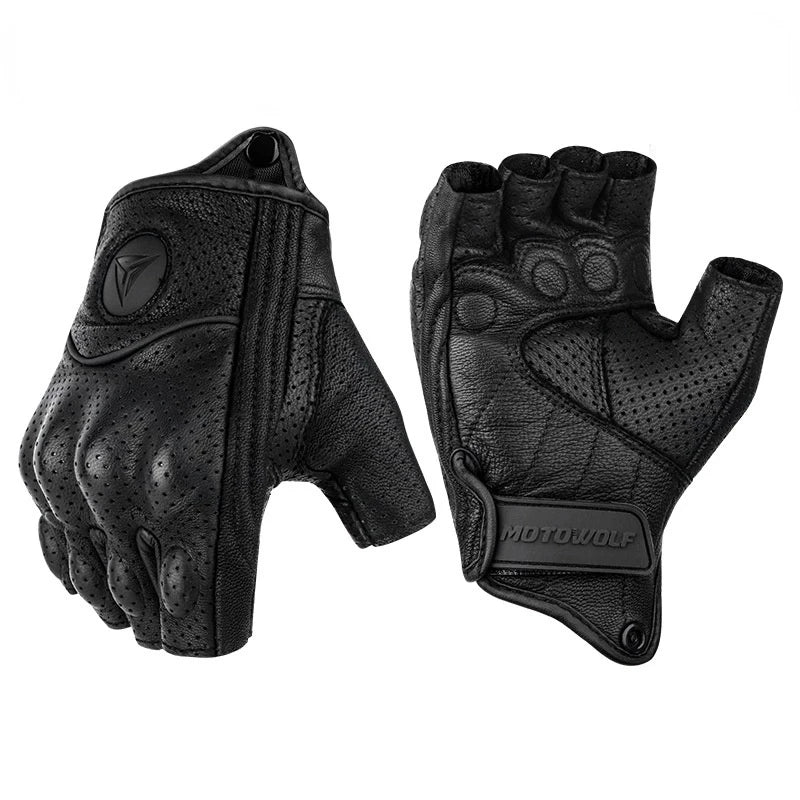Half-Finger Motorcycle Gloves – Leather Touch Screen Riding Gloves