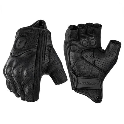 Half-Finger Motorcycle Gloves – Leather Touch Screen Riding Gloves