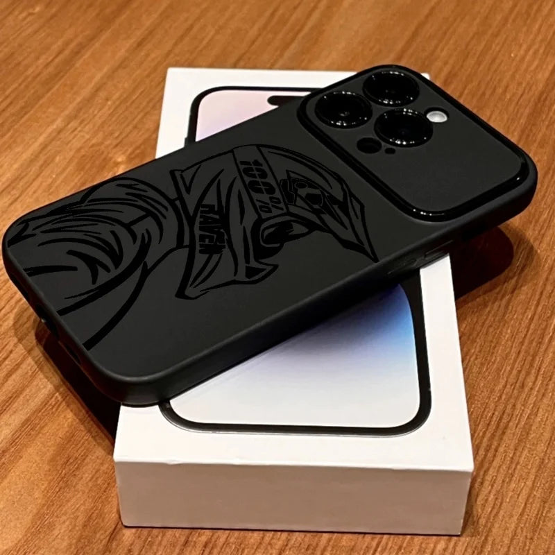 Motorcycle Rider iPhone Case – Matte Black Soft TPU Cover with Embossed Helmet Graphic